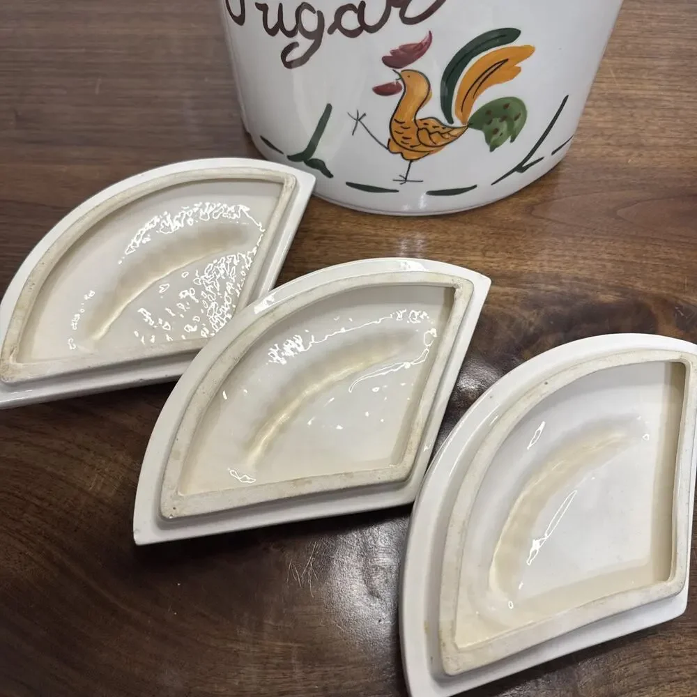 Vtg California Pottery Strutting Rooster Canister, Three-Piece Set For Parts